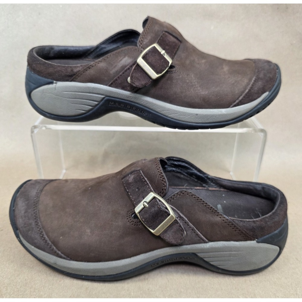 Merrell Encore (Sz 7) Womens Buckle Bracken Brown Comfort Shoes Mules